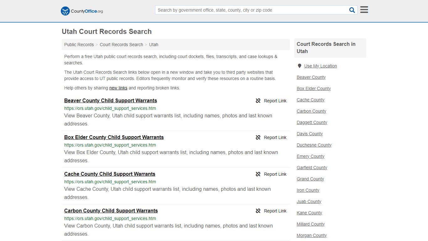 Utah Court Records Search - County Office